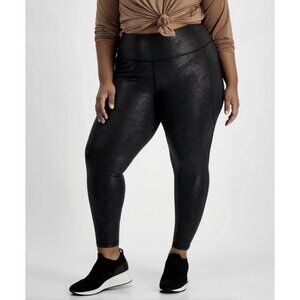 ID Ideology Plus Size Metallic Animal-Print Leggings - Deep Black - Size: 1X